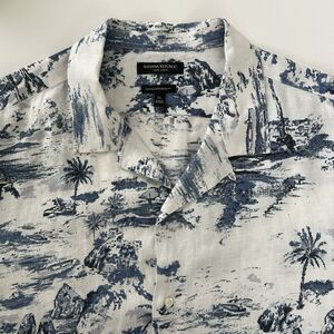 Banana Republic Mens Linen Shirt XL Camden Fit Camp Hawaiian Print Short Sleeve